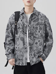 Men's Plus Size Graffiti Print Casual Shirt Blue / M