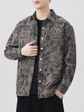 Men's Plus Size Graffiti Print Casual Shirt Coffee Color / M