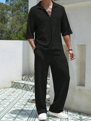 Men's Plus Size Half Sleeve Top and Pants Set Black / M