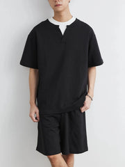 Men's Plus Size Half Sleeve Top and Shorts Set Black / M