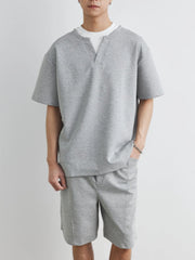 Men's Plus Size Half Sleeve Top and Shorts Set Light Gray / M