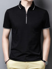 Men's Plus Size Half-Zip Contrast Trim Polo Shirt Black / M