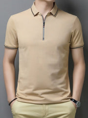 Men's Plus Size Half-Zip Contrast Trim Polo Shirt Khaki / M