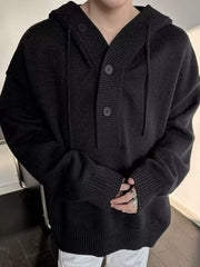 Men's Plus Size Hooded Button Detail Knit Sweater
