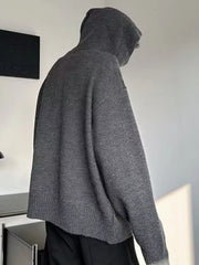 Men's Plus Size Hooded Button Detail Knit Sweater