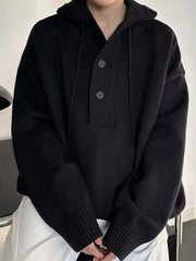 Men's Plus Size Hooded Button Detail Knit Sweater Black / M