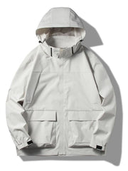 Men's Plus Size Hooded Windproof Outdoor Jacket Fog Lotus White / M
