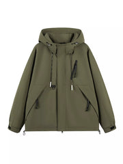 Men's Plus Size Hooded Windproof Zip Up Jacket Military Green / M