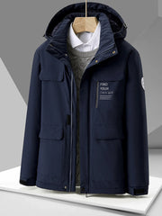 Men's Plus Size Hooded Zip Up Winter Jacket Black Blue / M