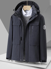 Men's Plus Size Hooded Zip Up Winter Jacket Grey / M