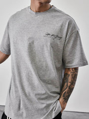 Men's Plus Size Letter Graphic Round Neck Half Sleeve T-Shirt Gray / M