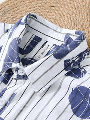 Men's Plus Size Letter Print Striped Short Sleeve Casual Shirt