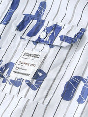 Men's Plus Size Letter Print Striped Short Sleeve Casual Shirt