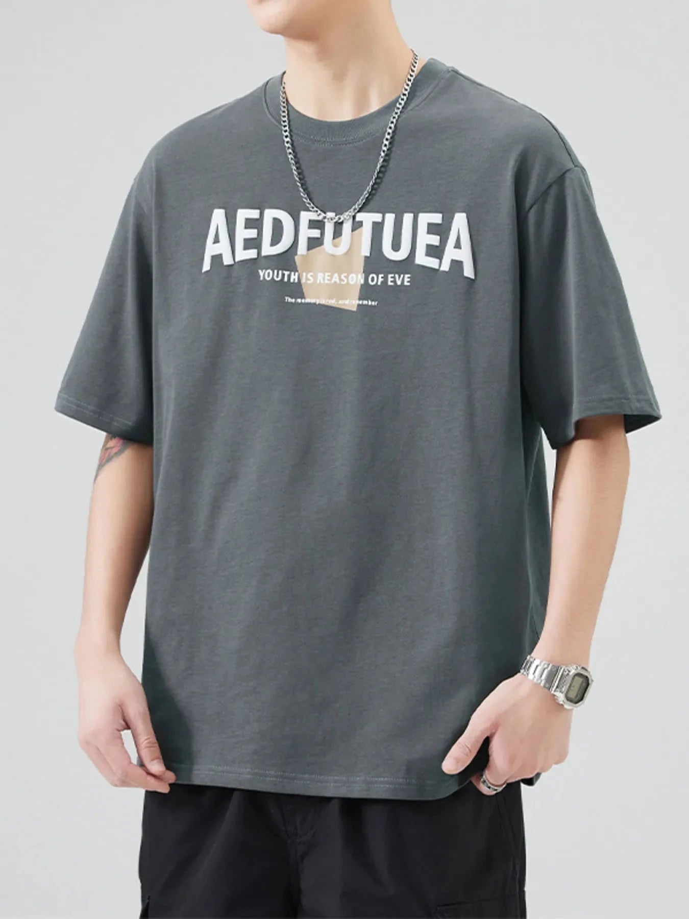 Men's Plus Size Letter Round Neck Half Sleeve T-Shirt Grey / M