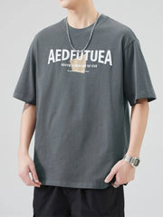 Men's Plus Size Letter Round Neck Half Sleeve T-Shirt Grey / M