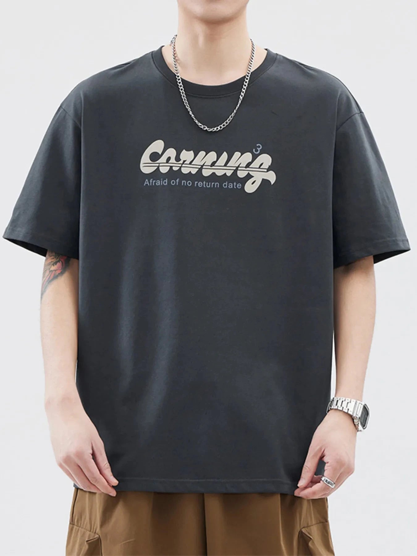 Men's Plus Size Letter Round Neck Half Sleeve T-Shirt Grey / M