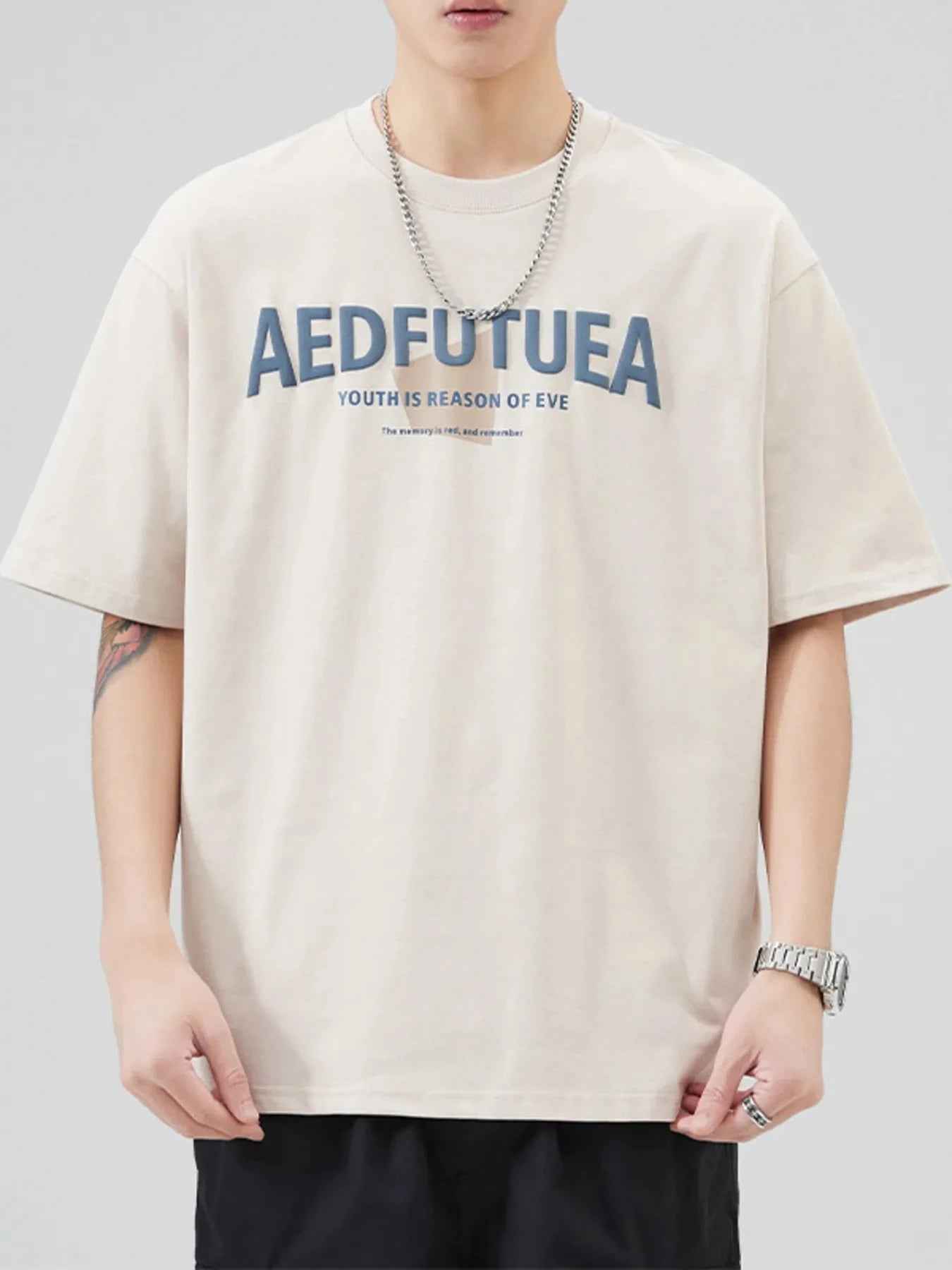 Men's Plus Size Letter Round Neck Half Sleeve T-Shirt Light Apricot / M