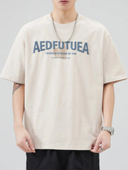 Men's Plus Size Letter Round Neck Half Sleeve T-Shirt Light Apricot / M