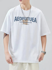 Men's Plus Size Letter Round Neck Half Sleeve T-Shirt White / M