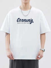 Men's Plus Size Letter Round Neck Half Sleeve T-Shirt White / M