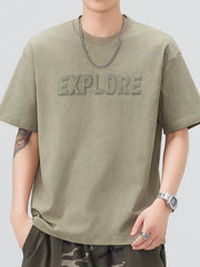 Men's Plus Size Letter Round Neck Short Sleeve T-Shirt Green / M