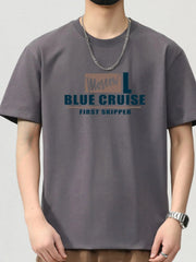 Men's Plus Size Letter Round Neck Short Sleeve T-Shirt Grey / M