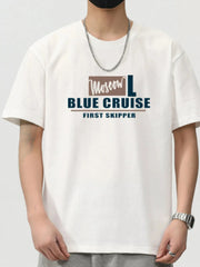 Men's Plus Size Letter Round Neck Short Sleeve T-Shirt White / M