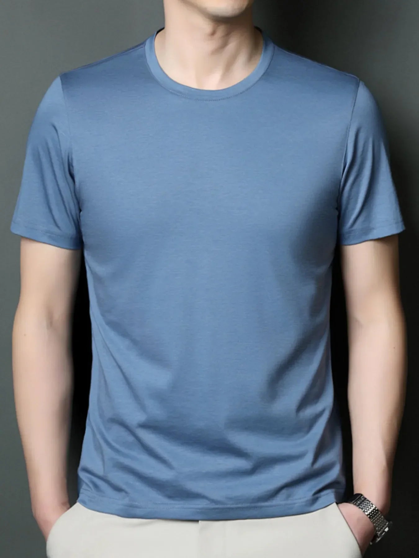 Men's Plus Size Lightweight Breathable Round Neck T-Shirt Dusty Blue / M