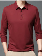 Men's Plus Size Long Sleeve Casual Polo with Classic Collar Red / M
