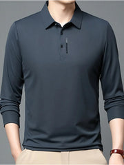 Men's Plus Size Long Sleeve Casual Polo with Classic Collar Shangqing / M