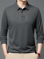 Men's Plus Size Long Sleeve Polo with Classic Collar Dark Gray / M