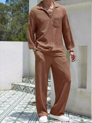 Men's Plus Size Long Sleeve Top and Pants Set Caramel Color / M