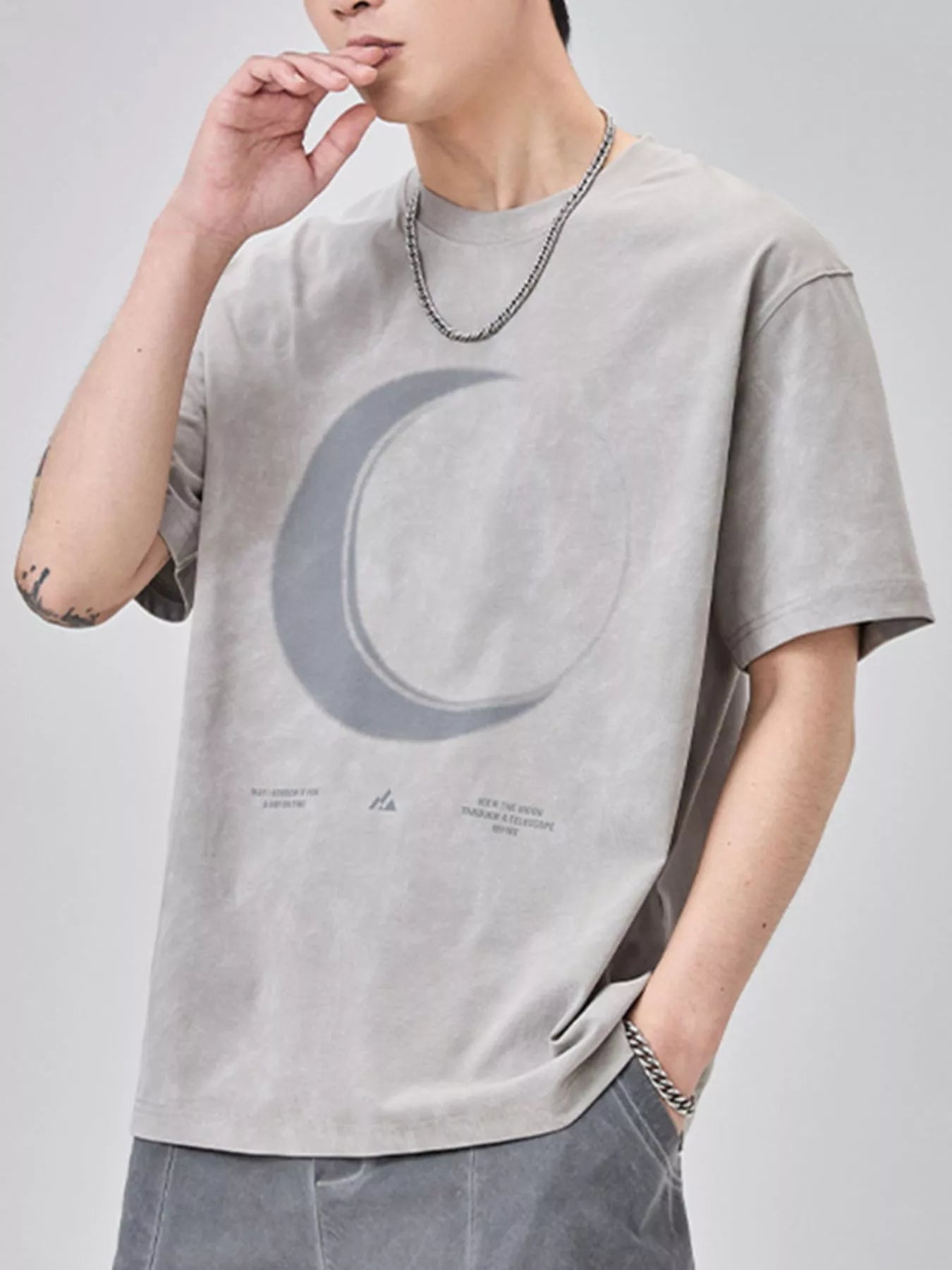Men's Plus Size Moon Round Neck Short Sleeve T-Shirt