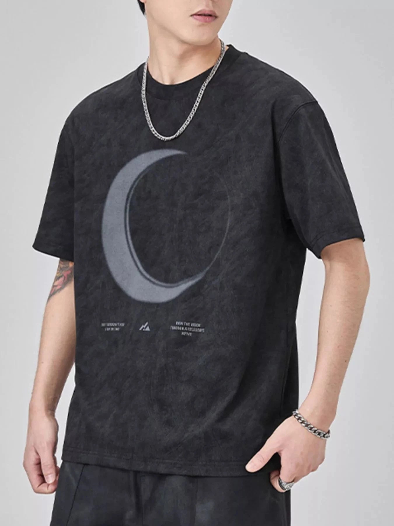 Men's Plus Size Moon Round Neck Short Sleeve T-Shirt Phantom Black / M
