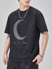 Men's Plus Size Moon Round Neck Short Sleeve T-Shirt Phantom Black / M
