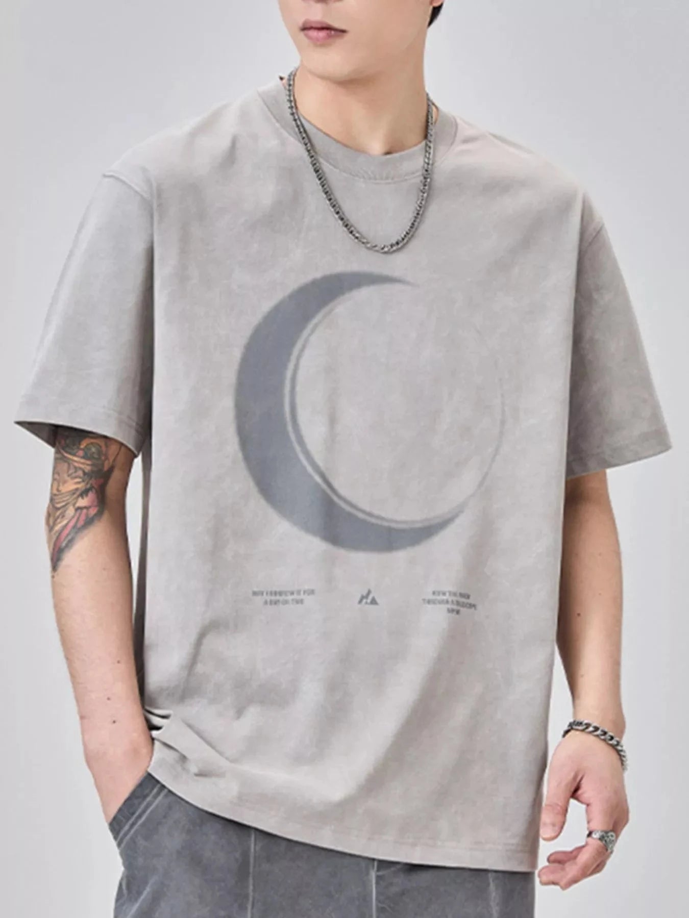 Men's Plus Size Moon Round Neck Short Sleeve T-Shirt Sesame Gray / M