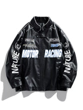 Men's Plus Size Motor Racing Leather Jacket Black / M