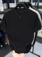 Men's Plus Size Notched Short Sleeve T-Shirt Black / M