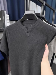 Men's Plus Size Notched Short Sleeve T-Shirt Dark Gray / M