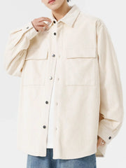 Men's Plus Size Oversized Button Up Corduroy Shirt
