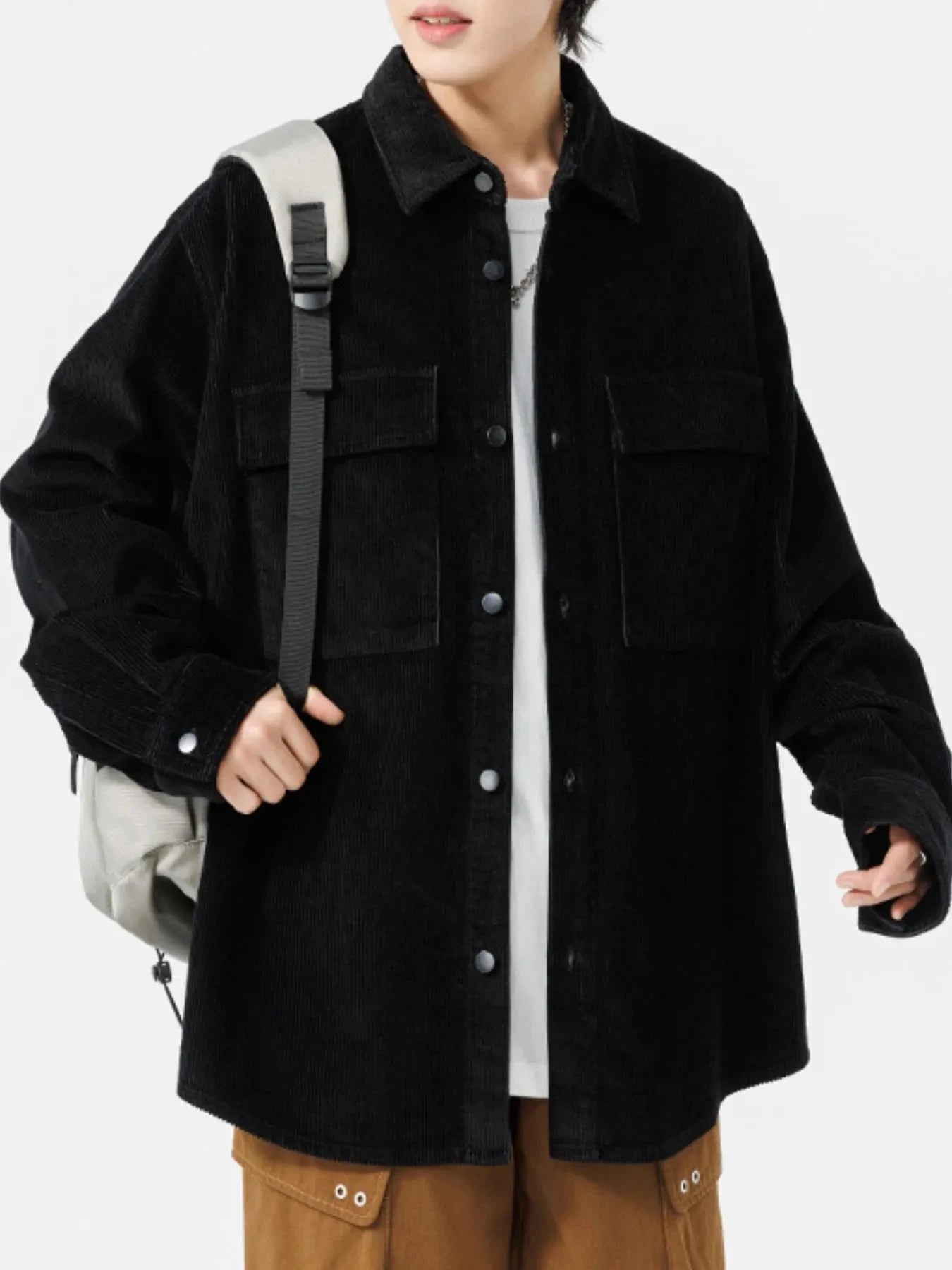 Men's Plus Size Oversized Button Up Corduroy Shirt