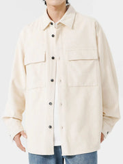 Men's Plus Size Oversized Button Up Corduroy Shirt Creamy-white / M