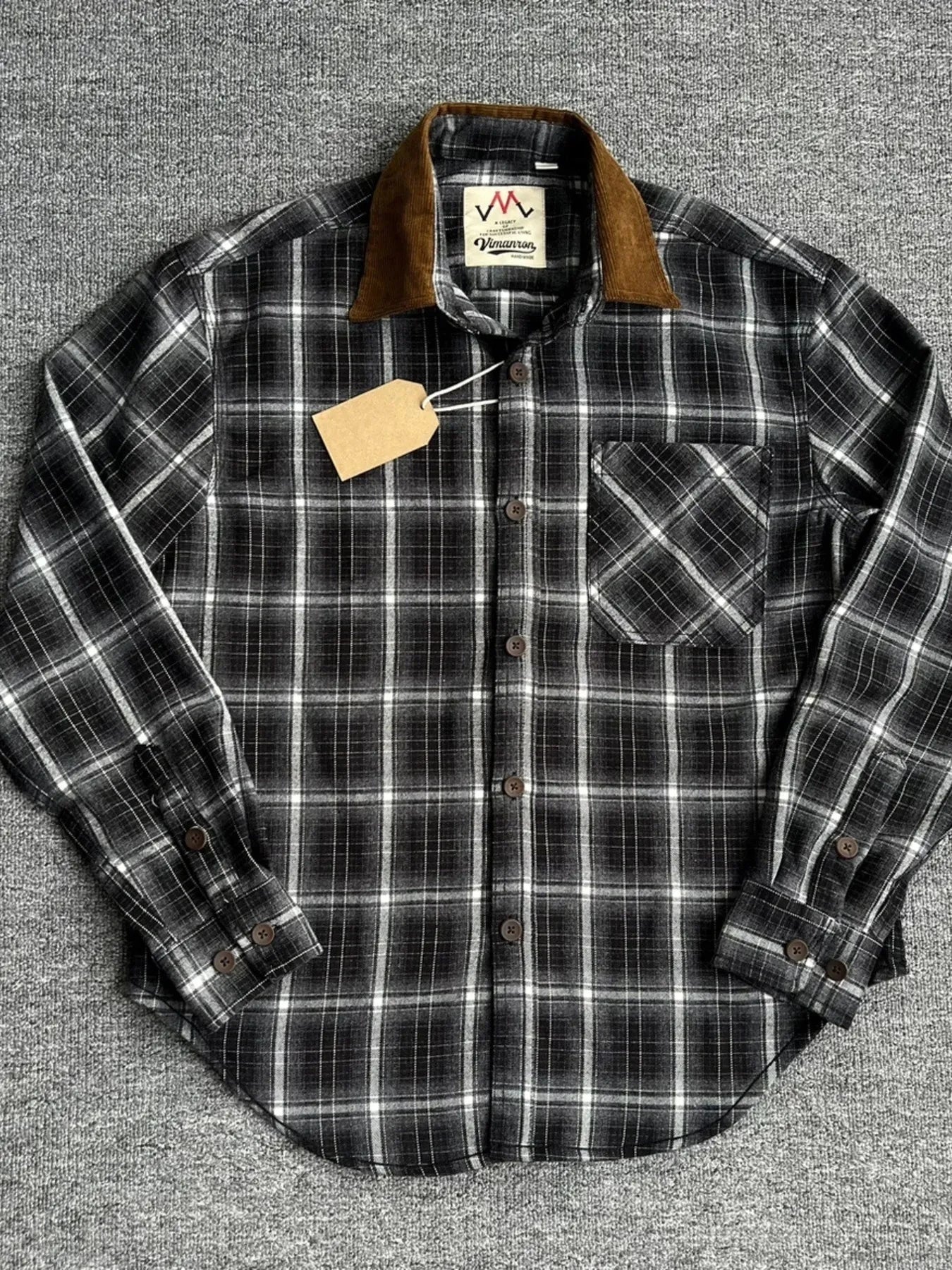 Men's Plus Size Oversized Plaid Button Up Shirt Black Grid / M