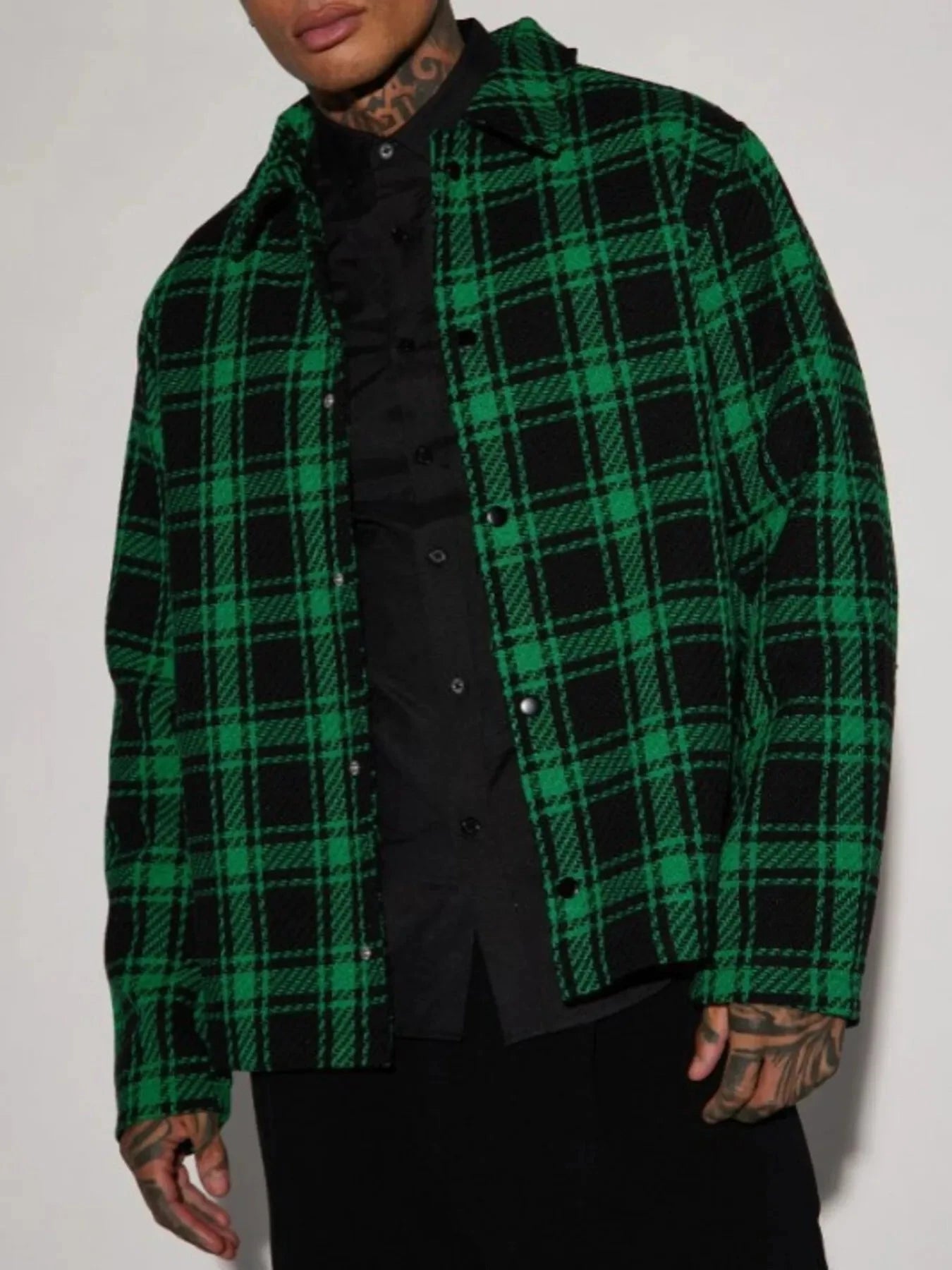 Men's Plus Size Plaid Button Up Long Sleeve Shirt