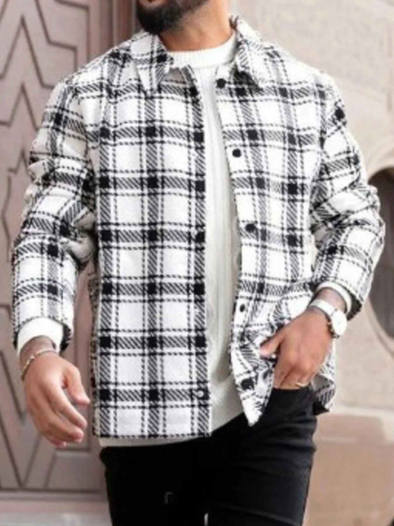 Men's Plus Size Plaid Button Up Long Sleeve Shirt