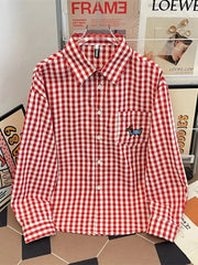 Men's Plus Size Plaid Button Up Long Sleeve Shirt Red / M