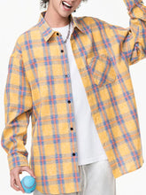 Men's Plus Size Plaid Button Up Shirt Yellow / M