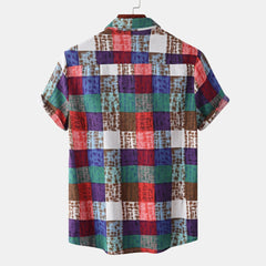 Men's Plus Size Plaid Button Up Short Sleeve Shirt
