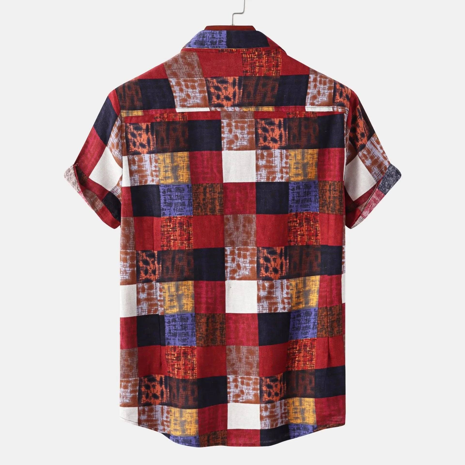 Men's Plus Size Plaid Button Up Short Sleeve Shirt