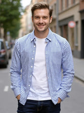 Men's Plus Size Plaid Button Up Short Sleeve Shirt Blue / M